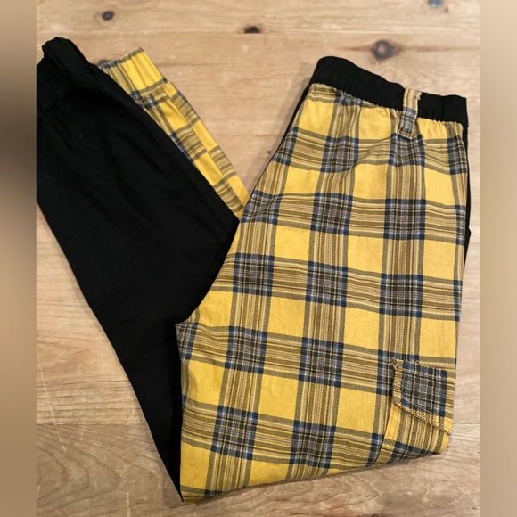 Almost Famous Women’s Cargo 1/2 plaid 1/2 denim joggers 90’s Y2k Streetwear M - Picture 1 of 8